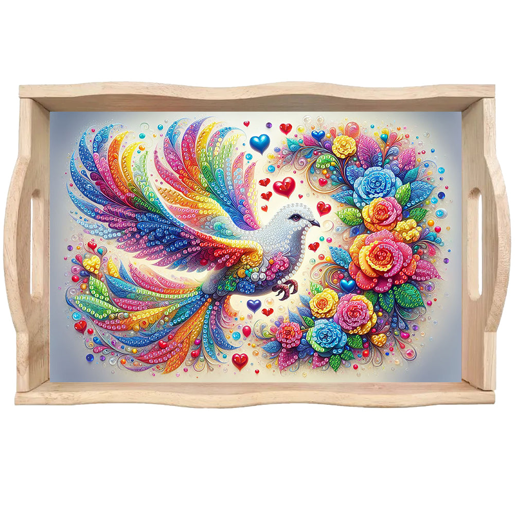 Wooden Beautiful Pattern 5D Diamond Painting Tray Art Craft with Handle for Desk