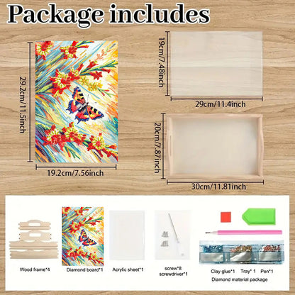Wooden Beautiful Pattern 5D Diamond Painting Tray Art Craft with Handle for Desk