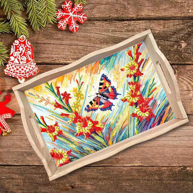 Wooden Beautiful Pattern 5D Diamond Painting Tray Art Craft with Handle for Desk