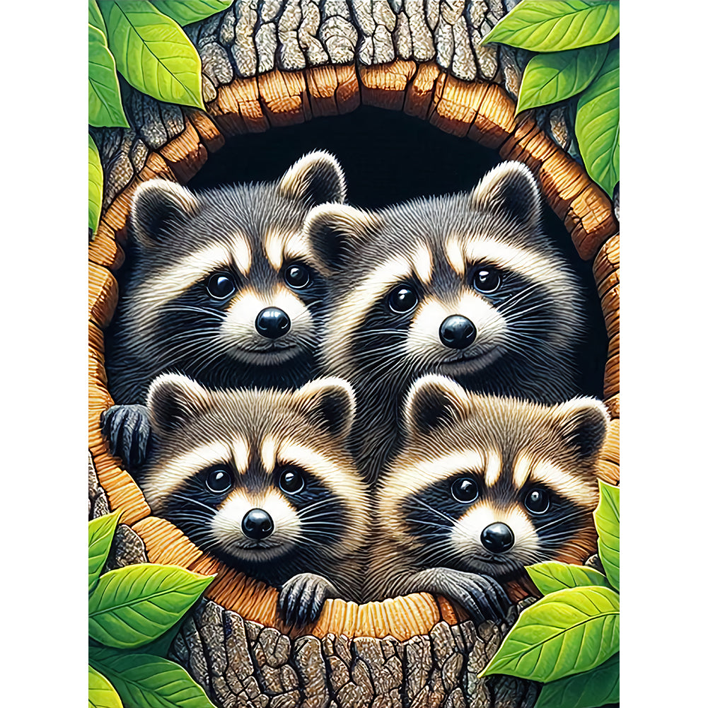 Diamond Painting - Full Round - Tree Hole Raccoon (30*40CM)
