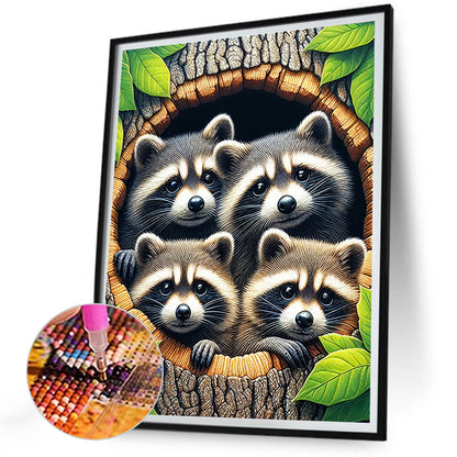 Diamond Painting - Full Round - Tree Hole Raccoon (30*40CM)