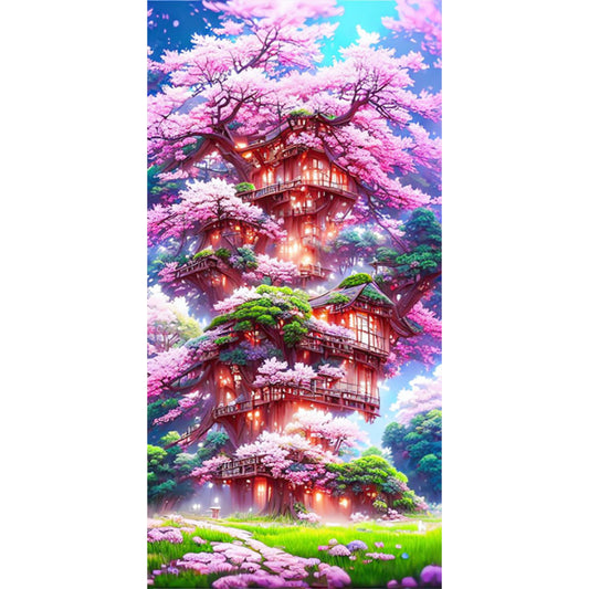 AB Diamond Painting - Full Round - Cherry Tree House (40*80CM)
