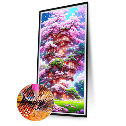 AB Diamond Painting - Full Round - Cherry Tree House (40*80CM)