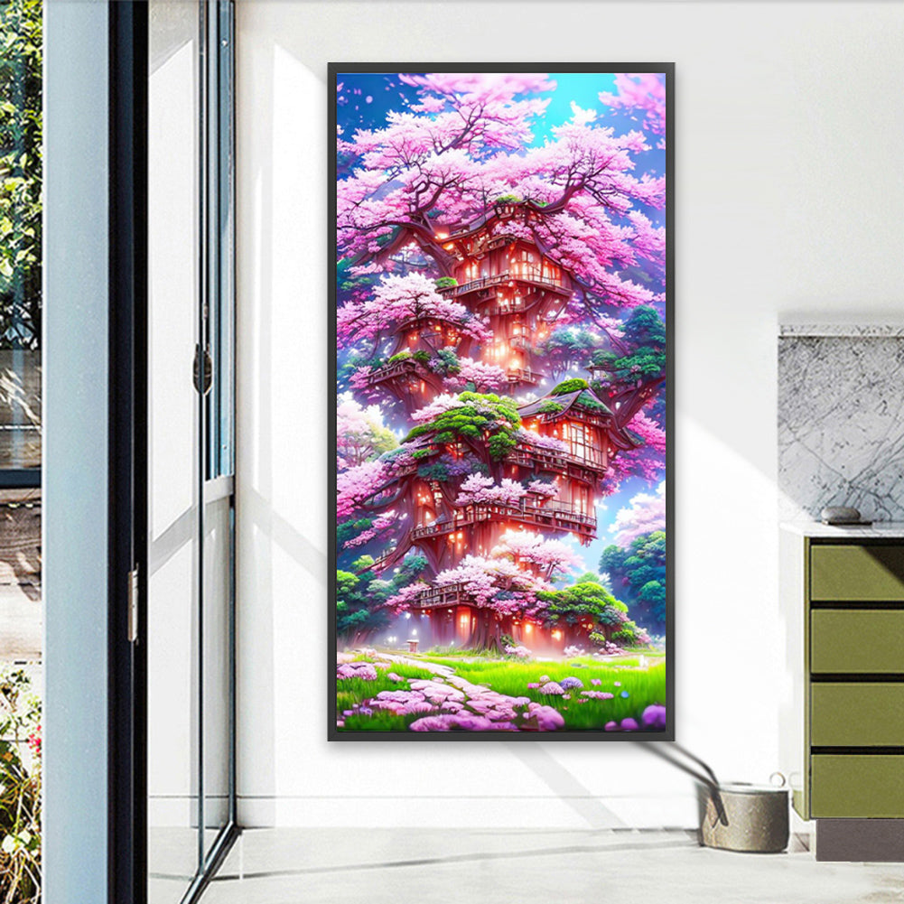 AB Diamond Painting - Full Round - Cherry Tree House (40*80CM)