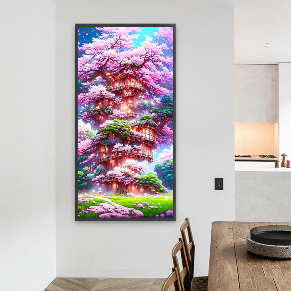 AB Diamond Painting - Full Round - Cherry Tree House (40*80CM)