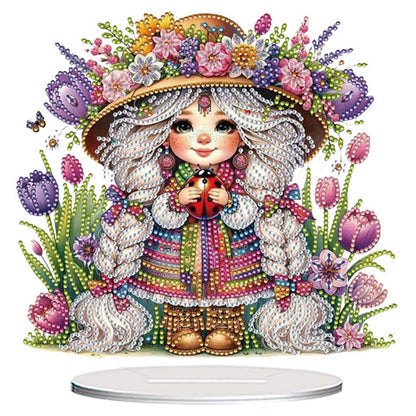 Acrylic Special Shape Flower Girl Desktop Diamond Art Kits for Home Office Decor