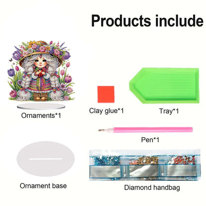 Acrylic Special Shape Flower Girl Desktop Diamond Art Kits for Home Office Decor