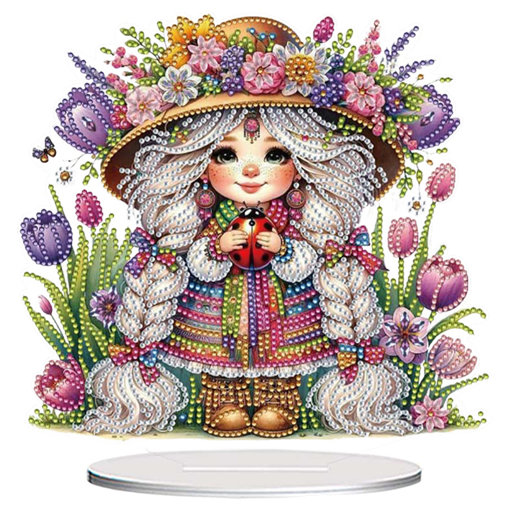 Acrylic Special Shape Flower Girl Desktop Diamond Art Kits for Home Office Decor
