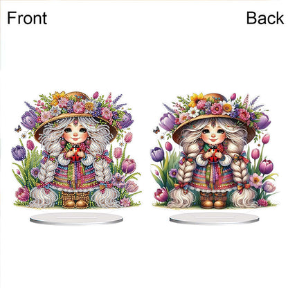 Acrylic Special Shape Flower Girl Desktop Diamond Art Kits for Home Office Decor