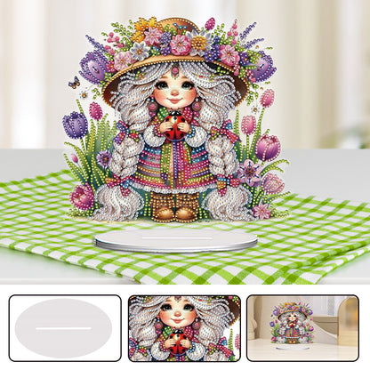 Acrylic Special Shape Flower Girl Desktop Diamond Art Kits for Home Office Decor