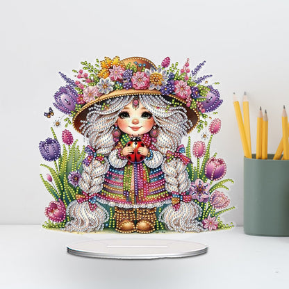Acrylic Special Shape Flower Girl Desktop Diamond Art Kits for Home Office Decor