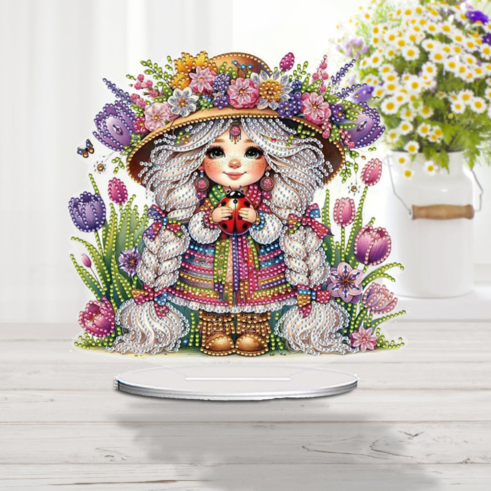 Acrylic Special Shape Flower Girl Desktop Diamond Art Kits for Home Office Decor