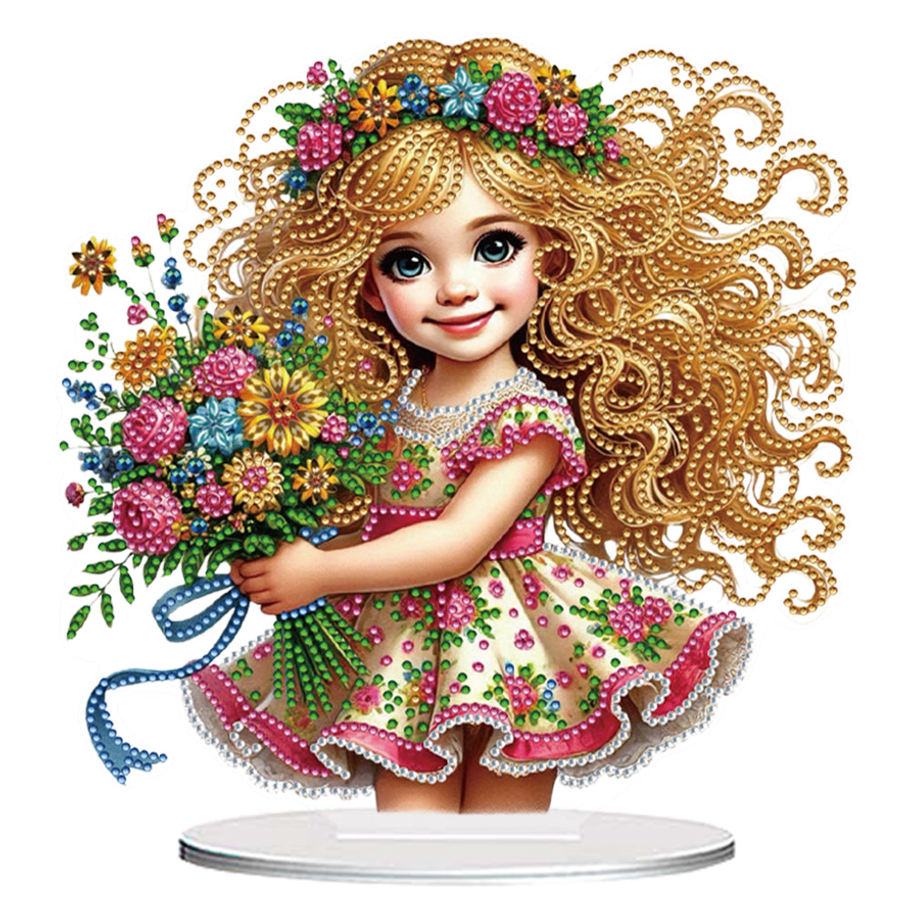 Acrylic Special Shape Flower Girl Desktop Diamond Art Kits for Home Office Decor
