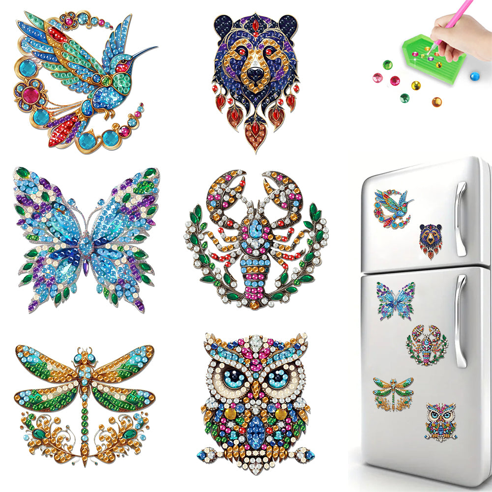 6Pcs Acrylic Animals Diamond Painting Refrigerator Magnet for Fridge Whiteboards