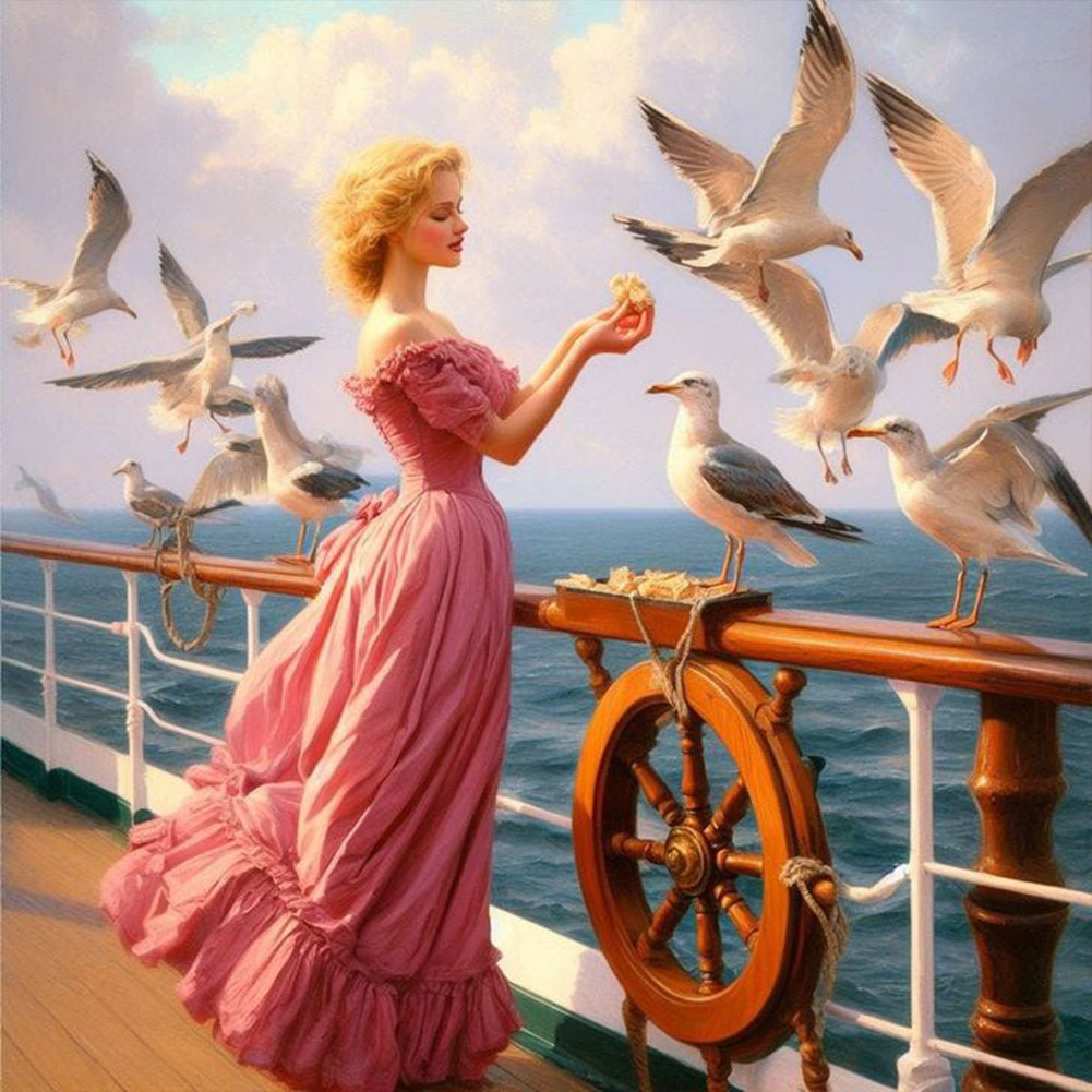 Diamond Painting - Full Square - Seagulls On The Ship (40*40CM)