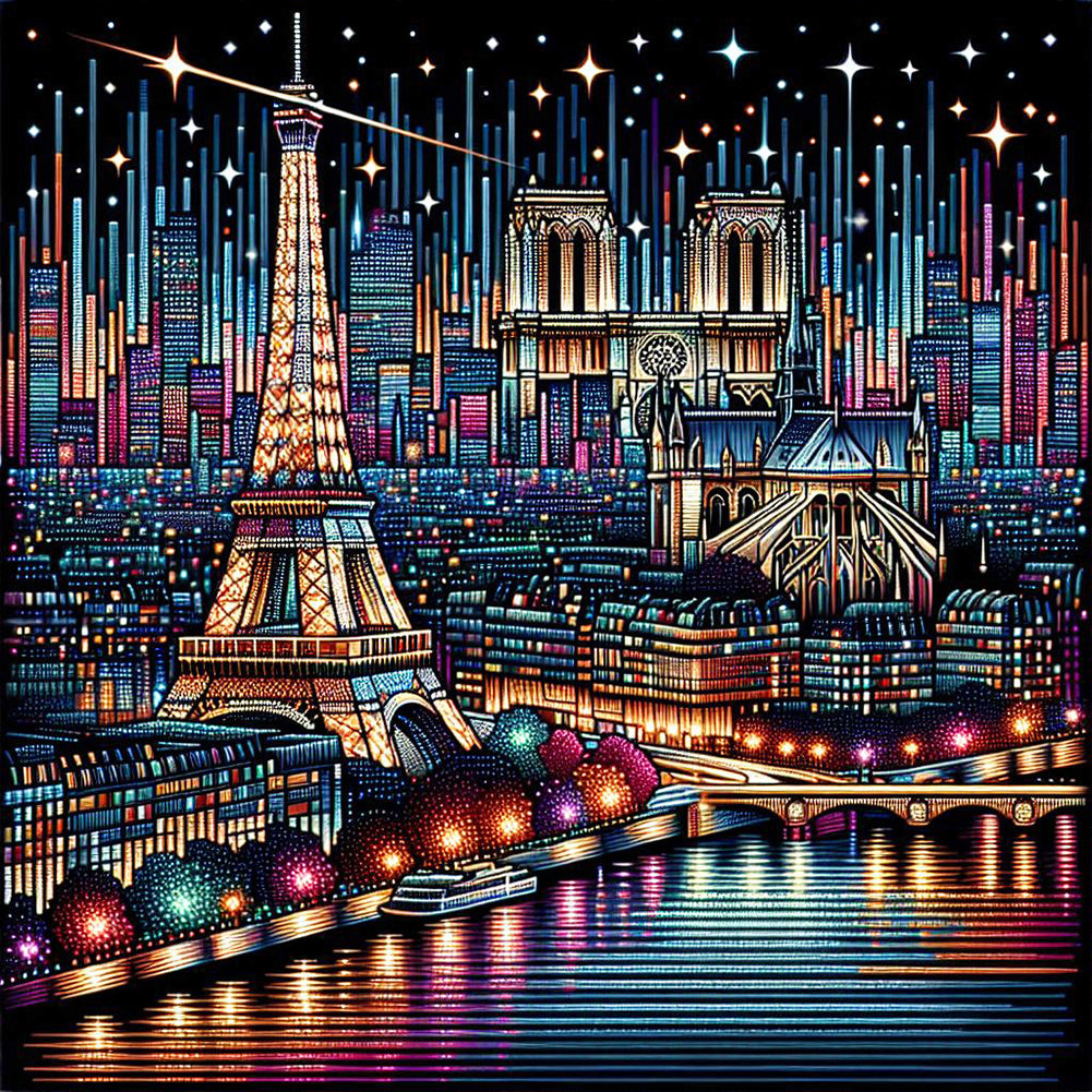 Diamond Painting - Full Round - Eiffel Tower With Stars (40*40CM)