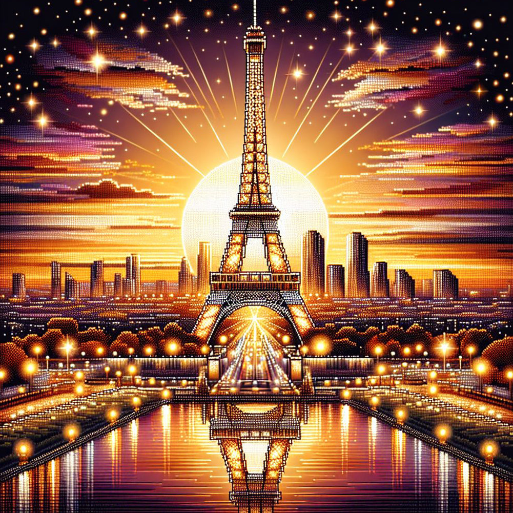 Diamond Painting - Full Round - Eiffel Tower At Dusk (40*40CM)