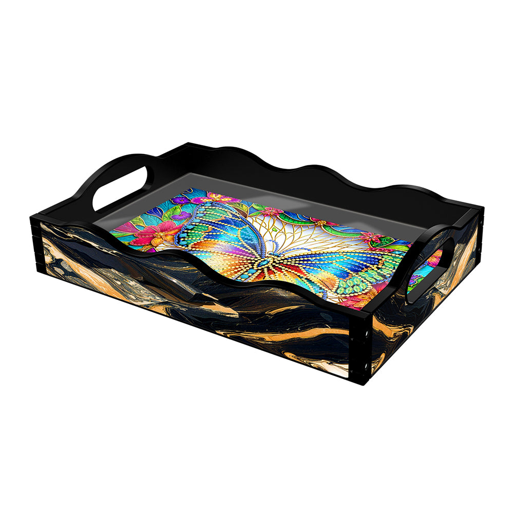 Acrylic Animals Rectangular Diamond Decorative Serving Tray for Countertop Decor