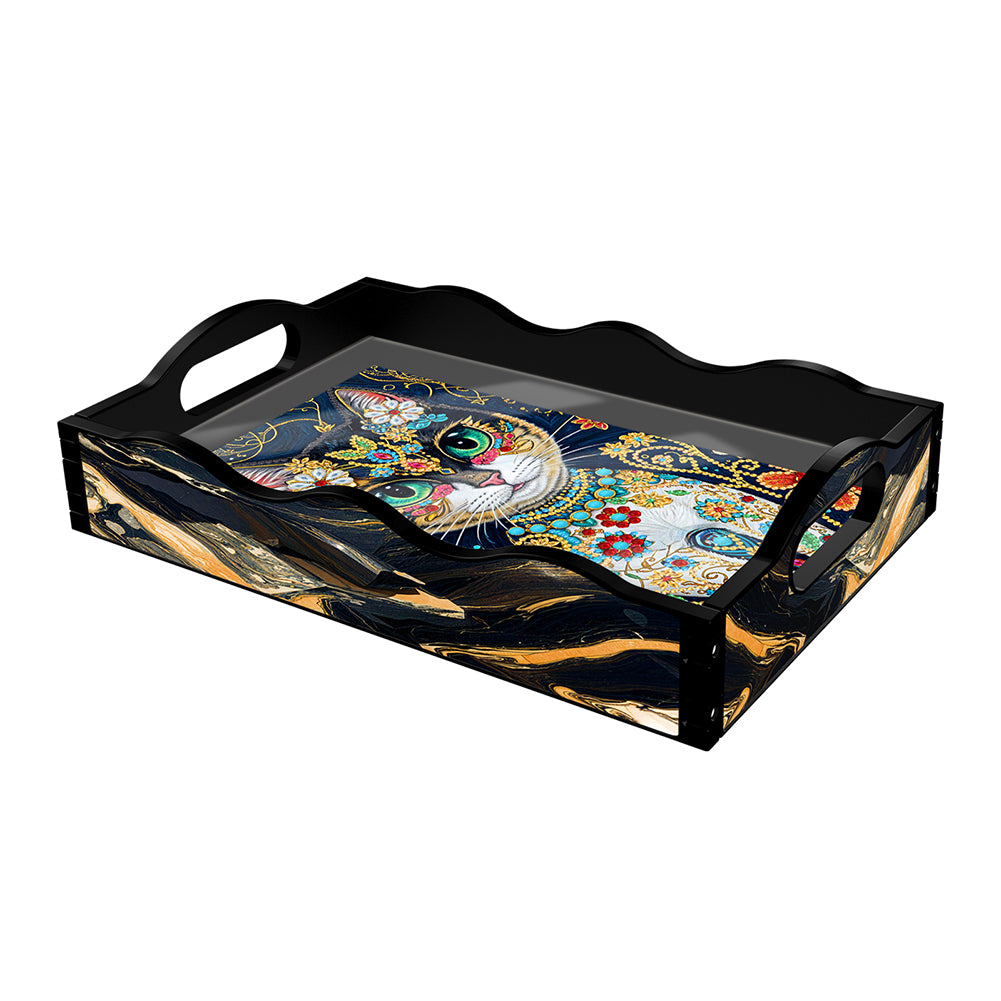 Acrylic Rich Cat 5D Diamond Painting Serving Tray Art Craft for Home Decoration