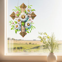 Load image into Gallery viewer, Cross Diamond Painting Hanging Pendant Rhinestone Diamond Art Window Pendants
