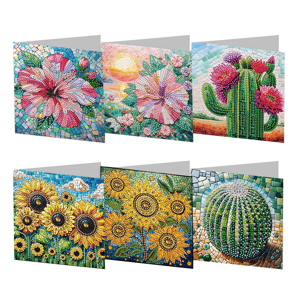 6PCS DIY Diamond Art Greeting Cards Creative Birthday Card Kit Gifts (Flower)