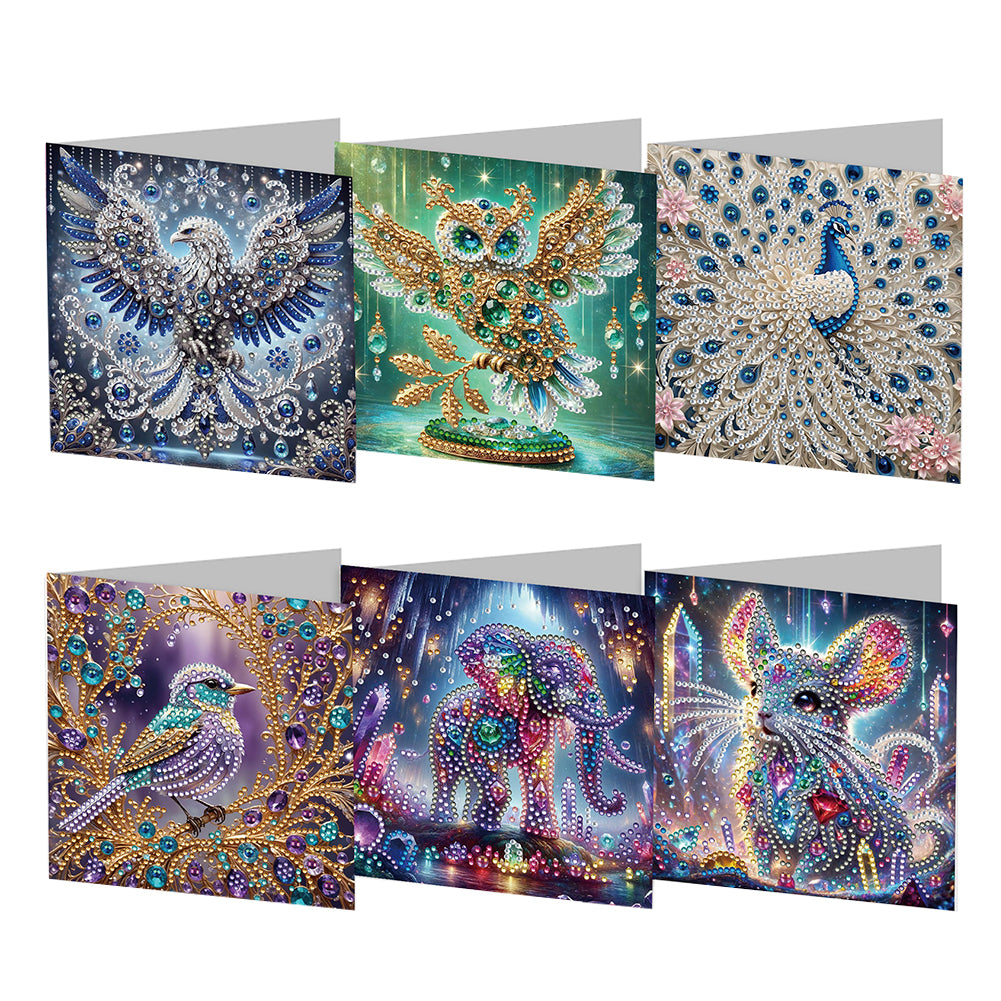 6PCS DIY Diamond Art Greeting Cards Creative Birthday Card Kit Gifts (Animal)