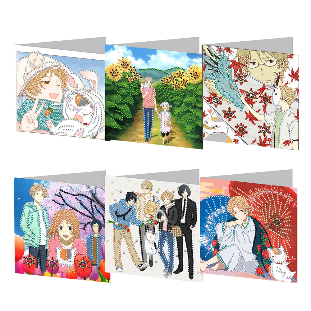 6pcs Diamond Painting Greeting Cards DIY Diamond Art Cards Arts Crafts (Anime)