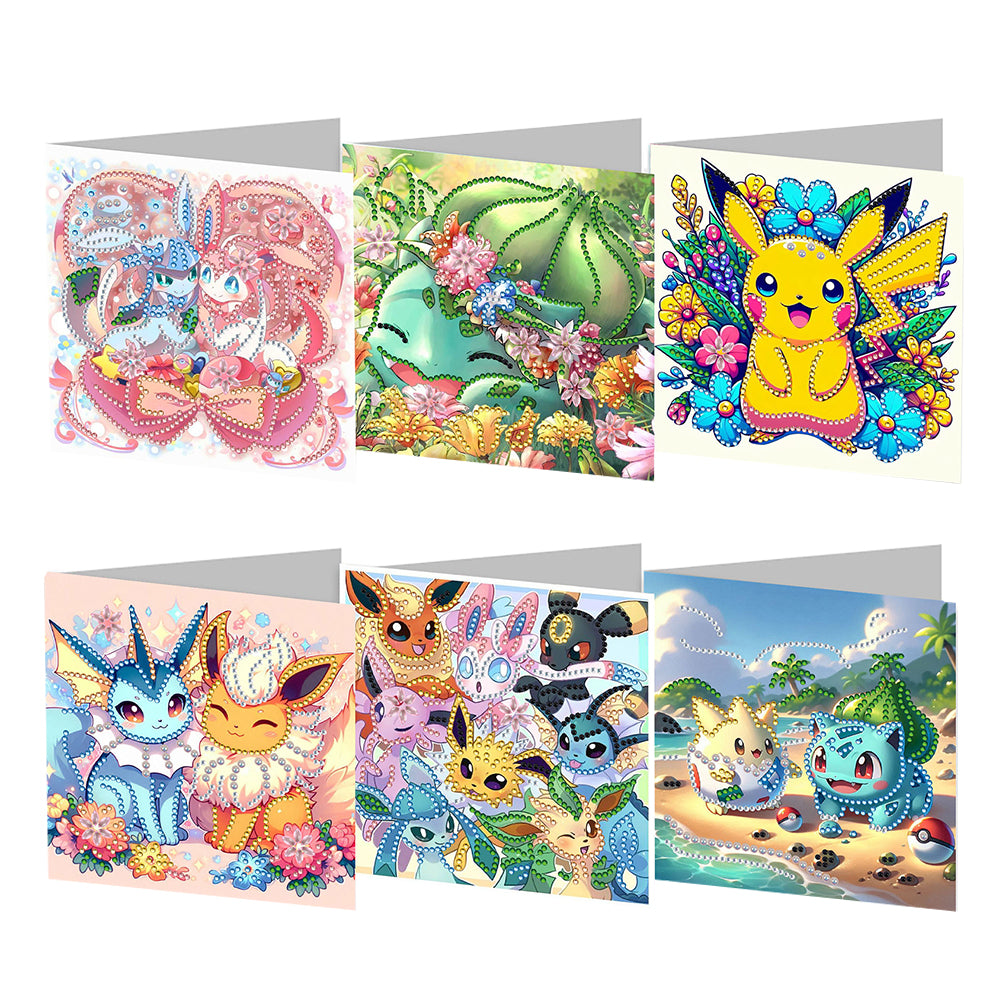 6PCS DIY Diamond Art Greeting Cards Creative Birthday Card Kit Gifts (Cartoon)