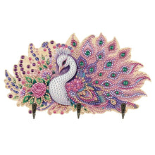 Load image into Gallery viewer, Wooden Pink Feather Peacock Diamond Painting Craft Wall Hooks A Row of 3 Hooks
