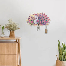 Load image into Gallery viewer, Wooden Pink Feather Peacock Diamond Painting Craft Wall Hooks A Row of 3 Hooks
