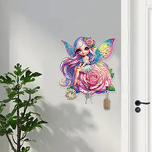 Load image into Gallery viewer, Wooden Elf Girl DIY Diamond Art Craft Wall Hooks A Row of 3 Hooks for Beginners
