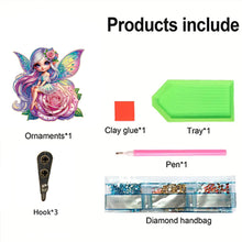 Load image into Gallery viewer, Wooden Elf Girl DIY Diamond Art Craft Wall Hooks A Row of 3 Hooks for Beginners
