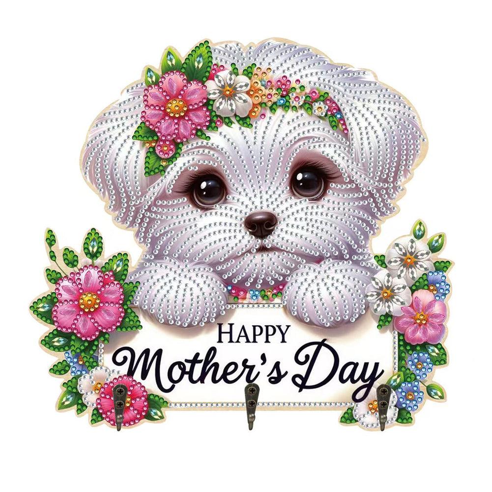 Wooden Maltese DIY Diamond Art Craft Wall Hooks A Row of 3 Hooks for Beginners