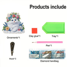 Load image into Gallery viewer, Wooden White Cat DIY Diamond Art Craft Wall Hooks A Row of 3 Hooks for Beginners
