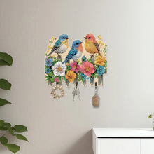 Load image into Gallery viewer, Wooden Three Birds Diamond Art Craft Wall Hooks A Row of 3 Hooks for Beginners
