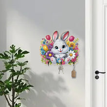Load image into Gallery viewer, Wooden Flower Rabbit Diamond Art Craft Wall Hooks A Row of 3 Hooks for Beginners

