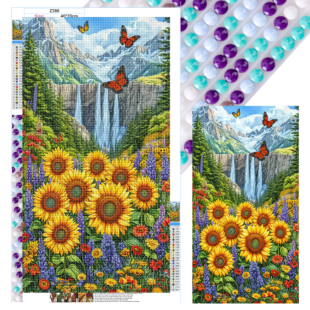 Diamond Painting - Full Round - Waterfall And Flowers (40*70CM)