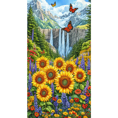 Diamond Painting - Full Round - Waterfall And Flowers (40*70CM)