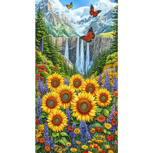 Diamond Painting - Full Round - Waterfall And Flowers (40*70CM)