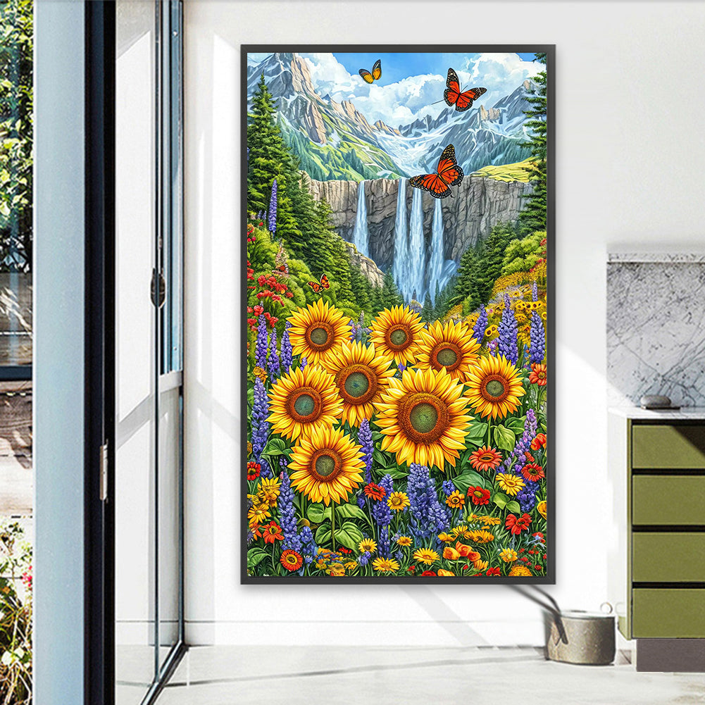 Diamond Painting - Full Round - Waterfall And Flowers (40*70CM)