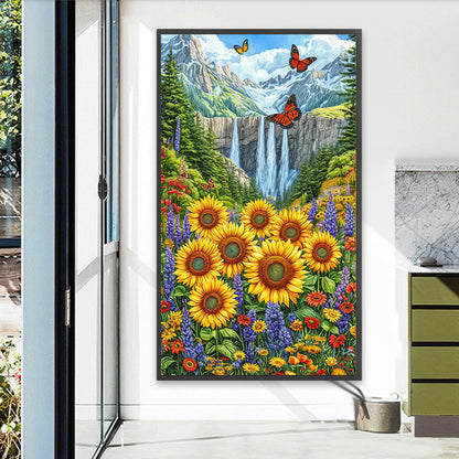 Diamond Painting - Full Round - Waterfall And Flowers (40*70CM)