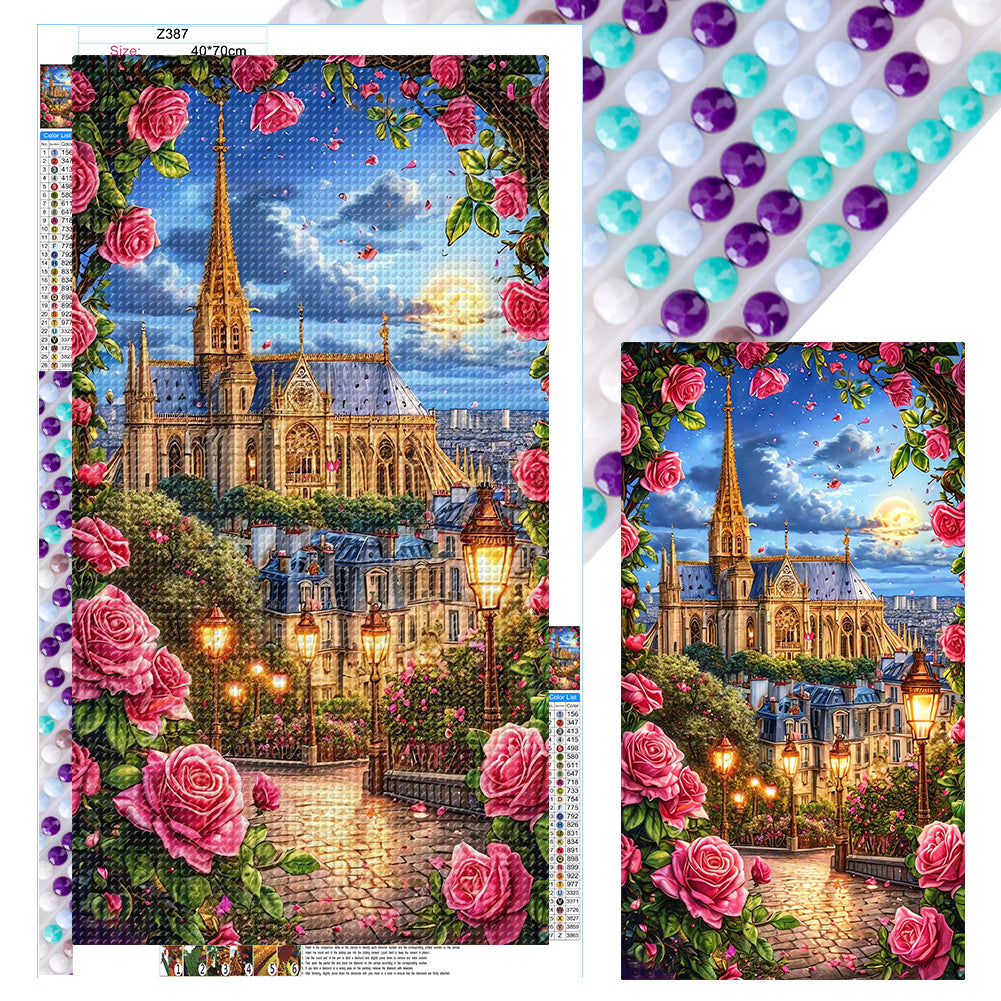 Diamond Painting - Full Round - Flowers And Castle (40*70CM)