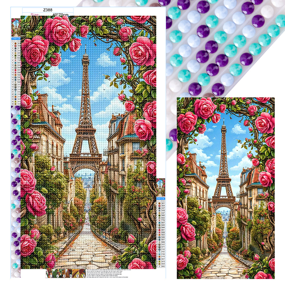 Diamond Painting - Full Round - Eiffel Tower And Flowers (40*70CM)