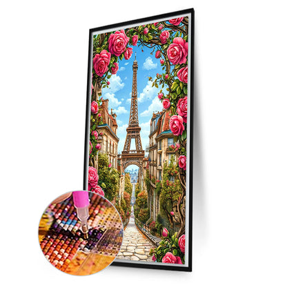 Diamond Painting - Full Round - Eiffel Tower And Flowers (40*70CM)