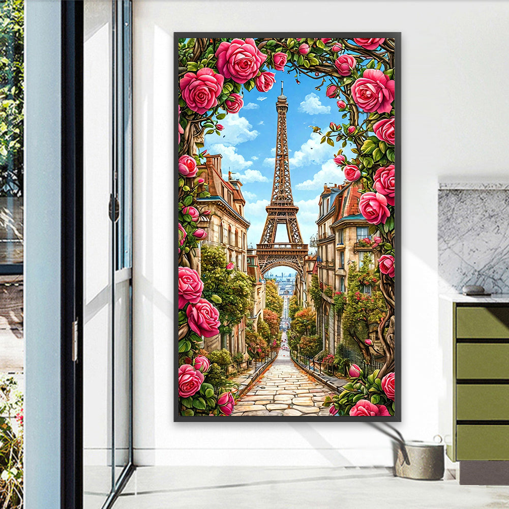 Diamond Painting - Full Round - Eiffel Tower And Flowers (40*70CM)