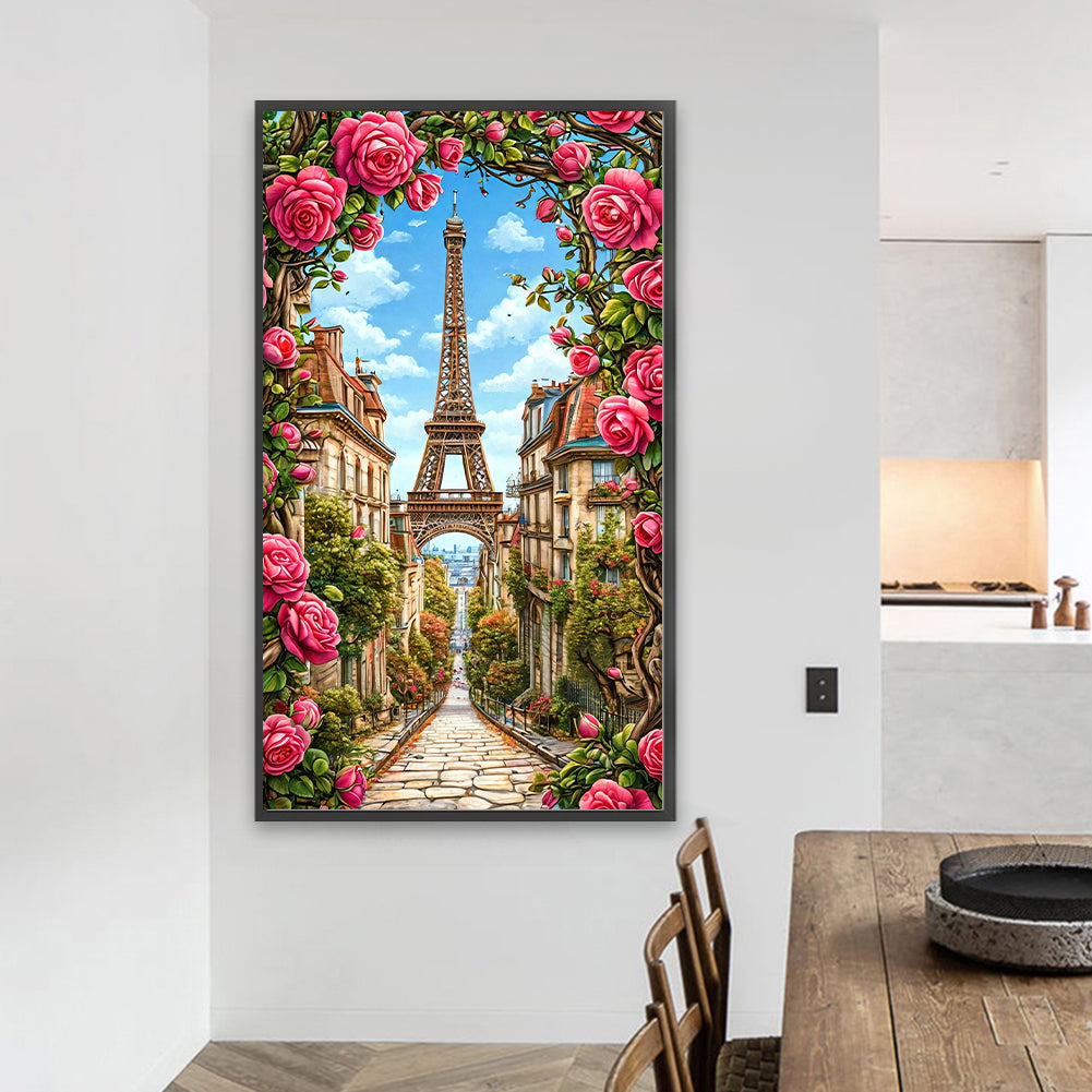 Diamond Painting - Full Round - Eiffel Tower And Flowers (40*70CM)