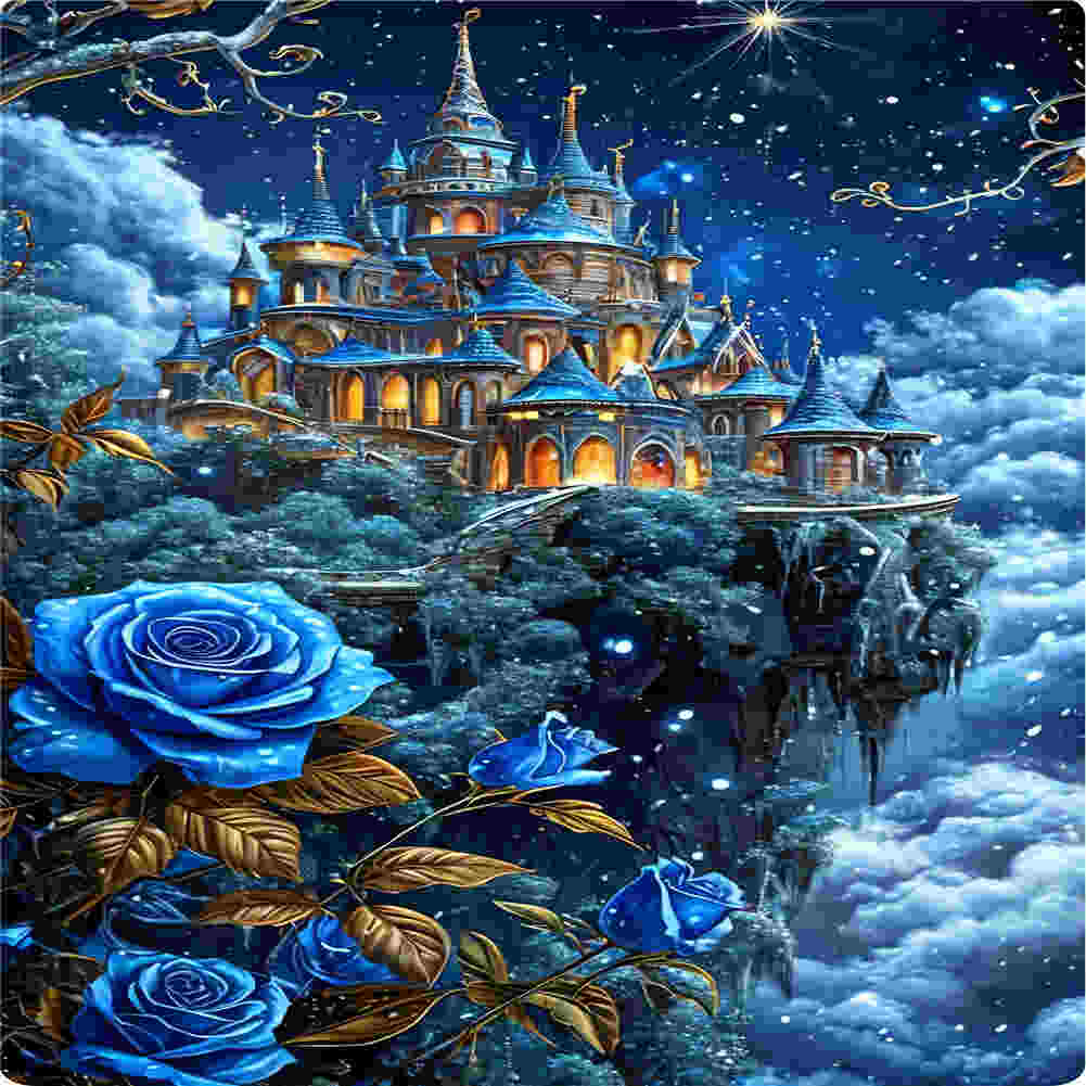 Diamond Painting - Full Round - Castle And Blue Enchantress Flower (40*70CM)