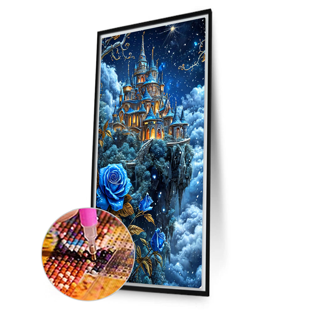 Diamond Painting - Full Round - Castle And Blue Enchantress Flower (40*70CM)
