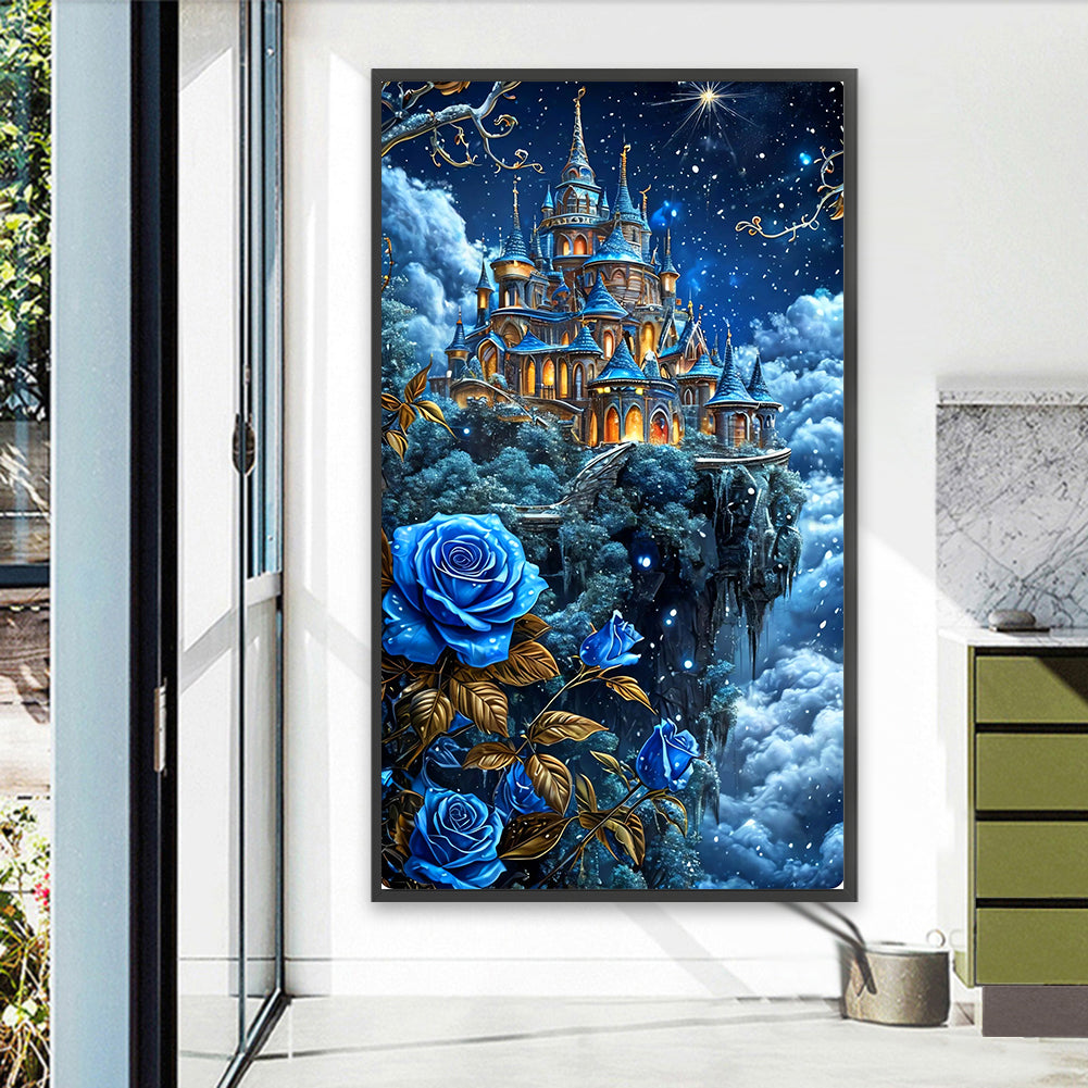 Diamond Painting - Full Round - Castle And Blue Enchantress Flower (40*70CM)
