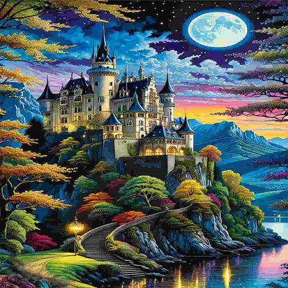 Diamond Painting - Full Round - Castle Under The Moon (40*70CM)